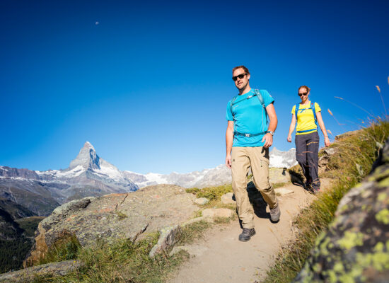 Hiking in Zermatt Switzerland with Blue Skies